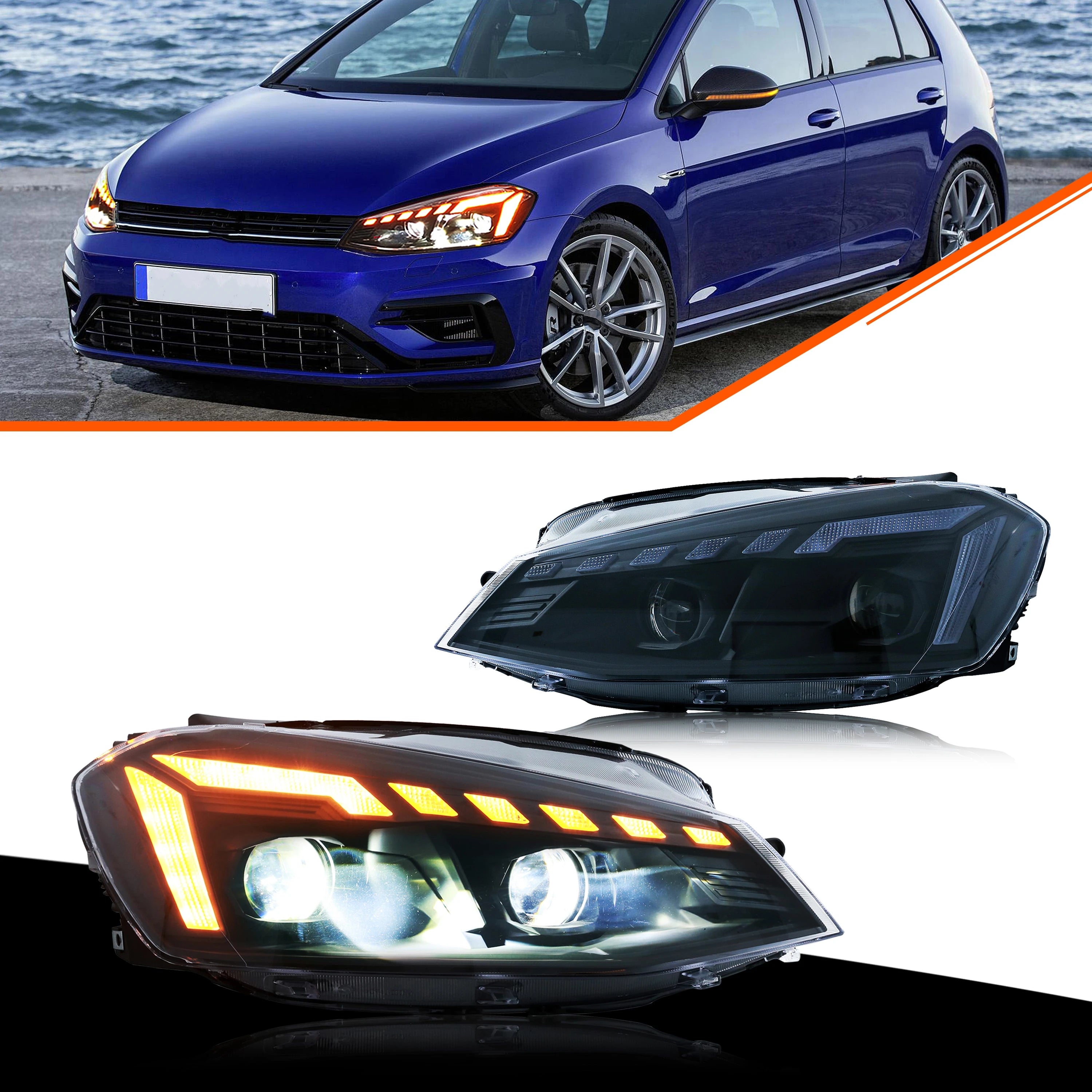 LED Headlights for Volkswagen VW Golf 7 MK7 VII 2013-2017 TDI TSI Projector DRL Front Lamps Pair Assembly [Not fit GIT/R]
