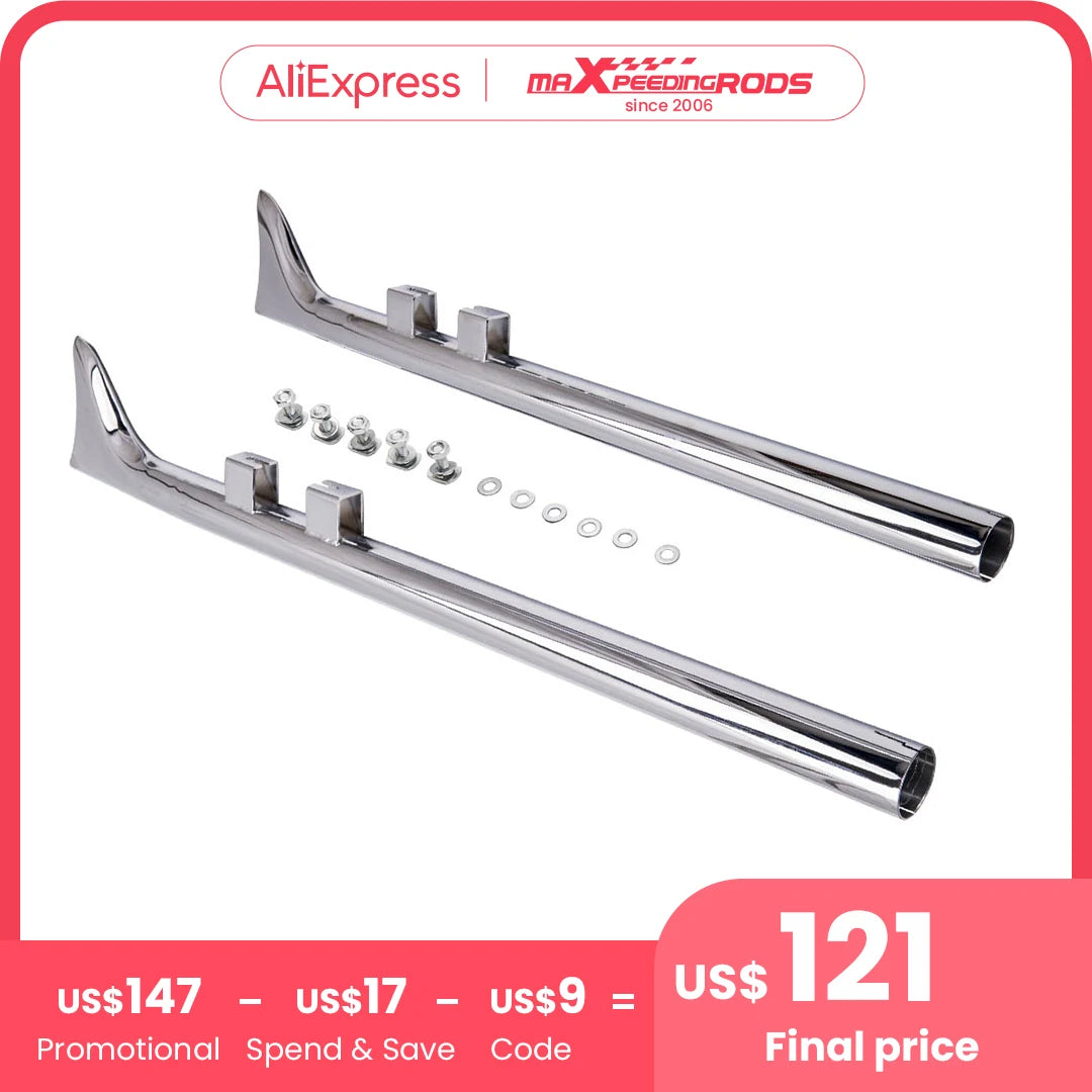 2Pcs/Set Chrome 36" Fishtail Slip On Exhaust Pipe for Harley Touring Road 1995-2016  Hot Sale