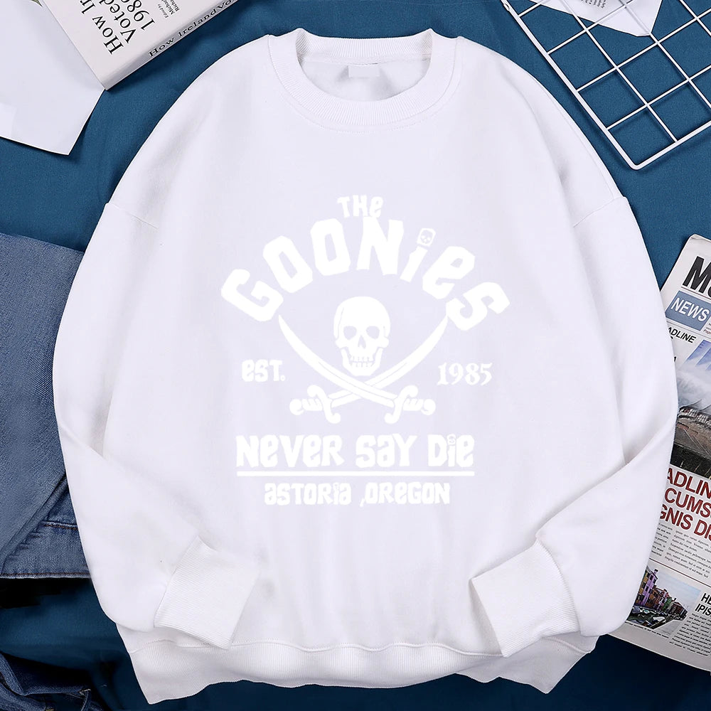 The Goonies Never Say Die Printing Hoody Man Hip Hop O-Neck Menswear Fashion Fitness Hoodie Crewneck Loose Fleece Sweatshirt