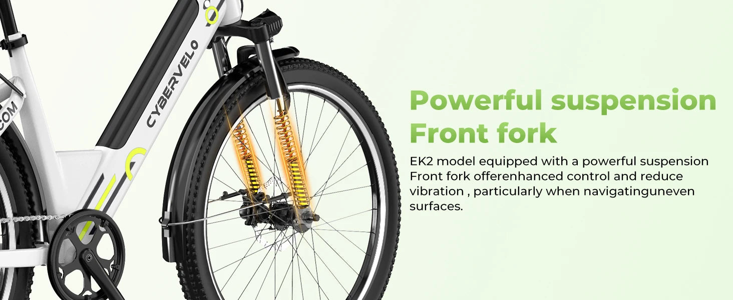 1000W Peak Electric Bike for Adults Cybervelo EK2 26" Step-Thru 14Ah Removable Battery 80Miles City Commuter Ebike