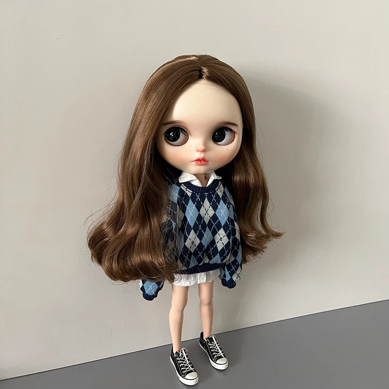 DLBell Blyth Doll Clothes Cute Sweater Diamond check Hoodies Shirts Shorts for Blyth OB24 Pullip Licca 1/6 Dolls Outfits