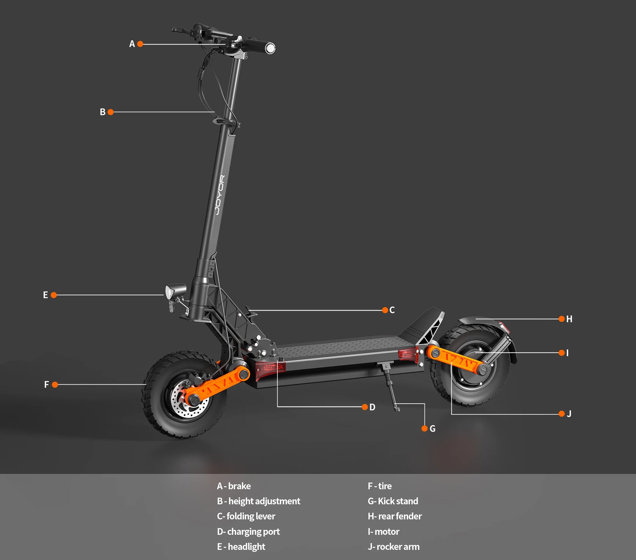 JOYOR S10-S-Z Adult E-scooter 10 Inch Off Road Tire Off Road Electric Scooter 60V18Ah Battery Escooter 1000W*2 Dual motors