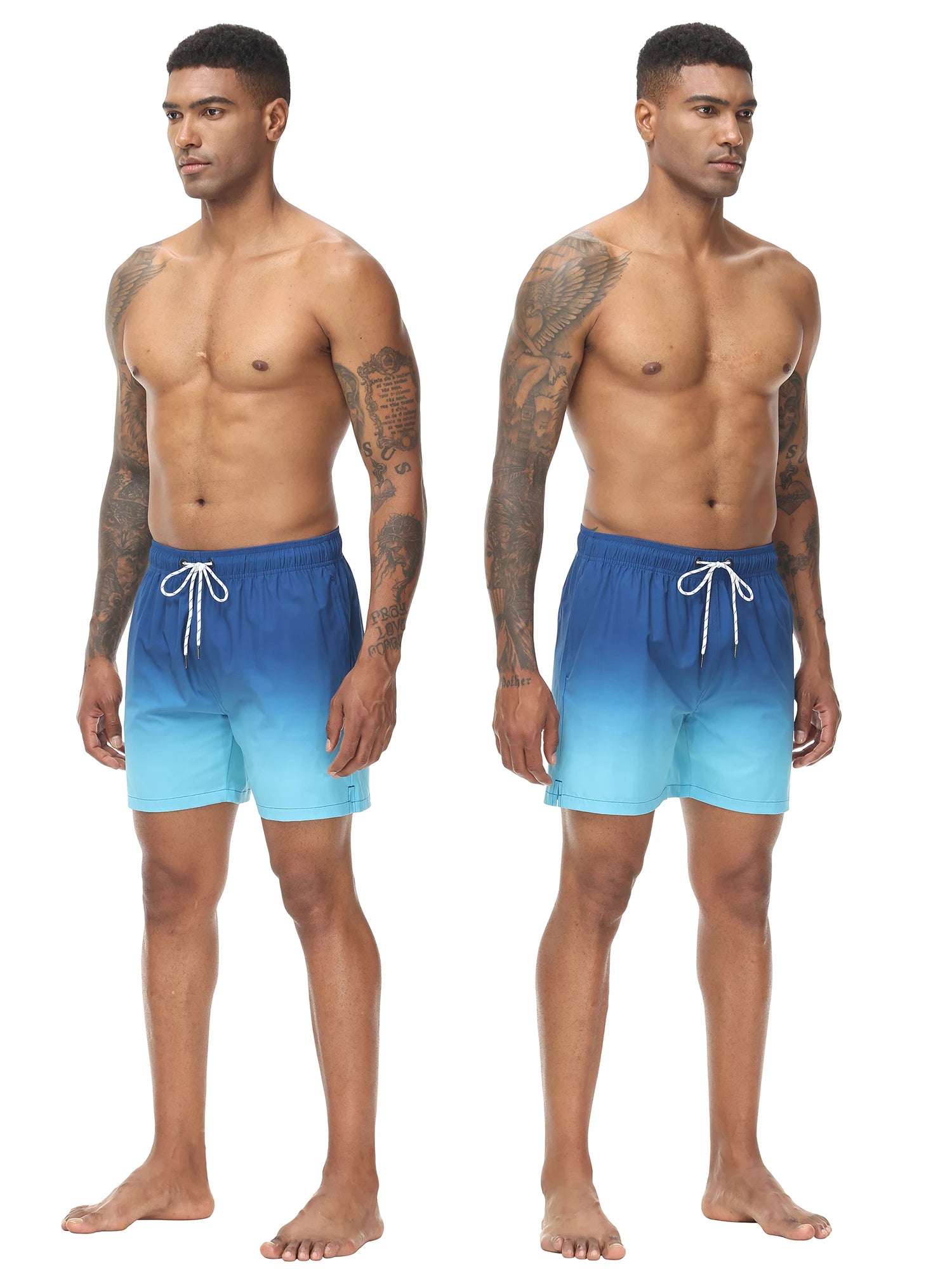 Men's Swim Trunks Gradient Swimming Shorts Quick Dry Beach Shorts with Zipper Pockets and Mesh Lining Fashion Swimsuit for Men