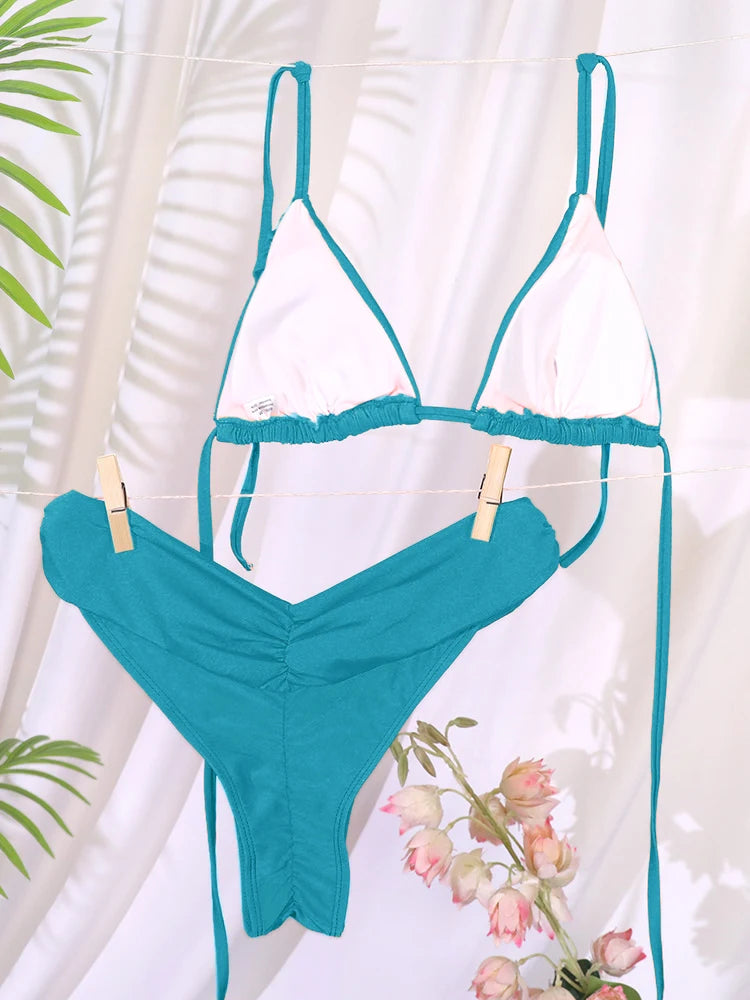 Miyouj New Swimsuit Solid Color Bikinis 2026 Two Piece Suit Women Swimwear Bandage  Bathsuit Low Waist Bathwear Triangle Biquini