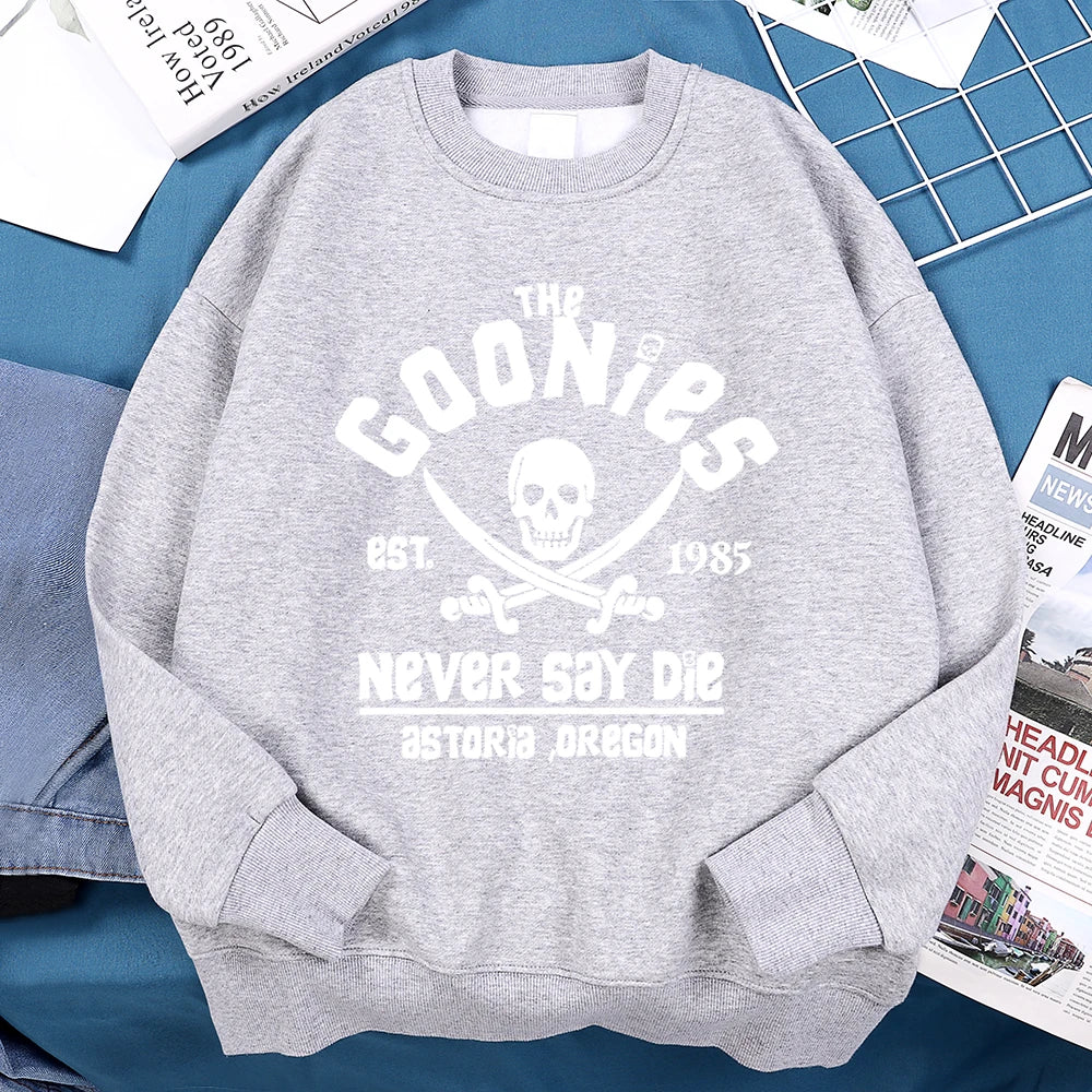 The Goonies Never Say Die Printing Hoody Man Hip Hop O-Neck Menswear Fashion Fitness Hoodie Crewneck Loose Fleece Sweatshirt