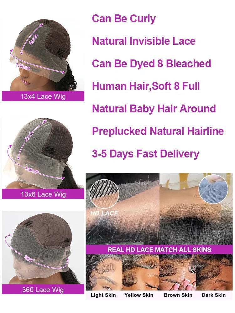 40 46 Inch 13x6 Hd Loose Deep Wave Lace Frontal Wig Brazilian 13x4 360 Full Water Curly Human Hair Wigs For Women 300% Density