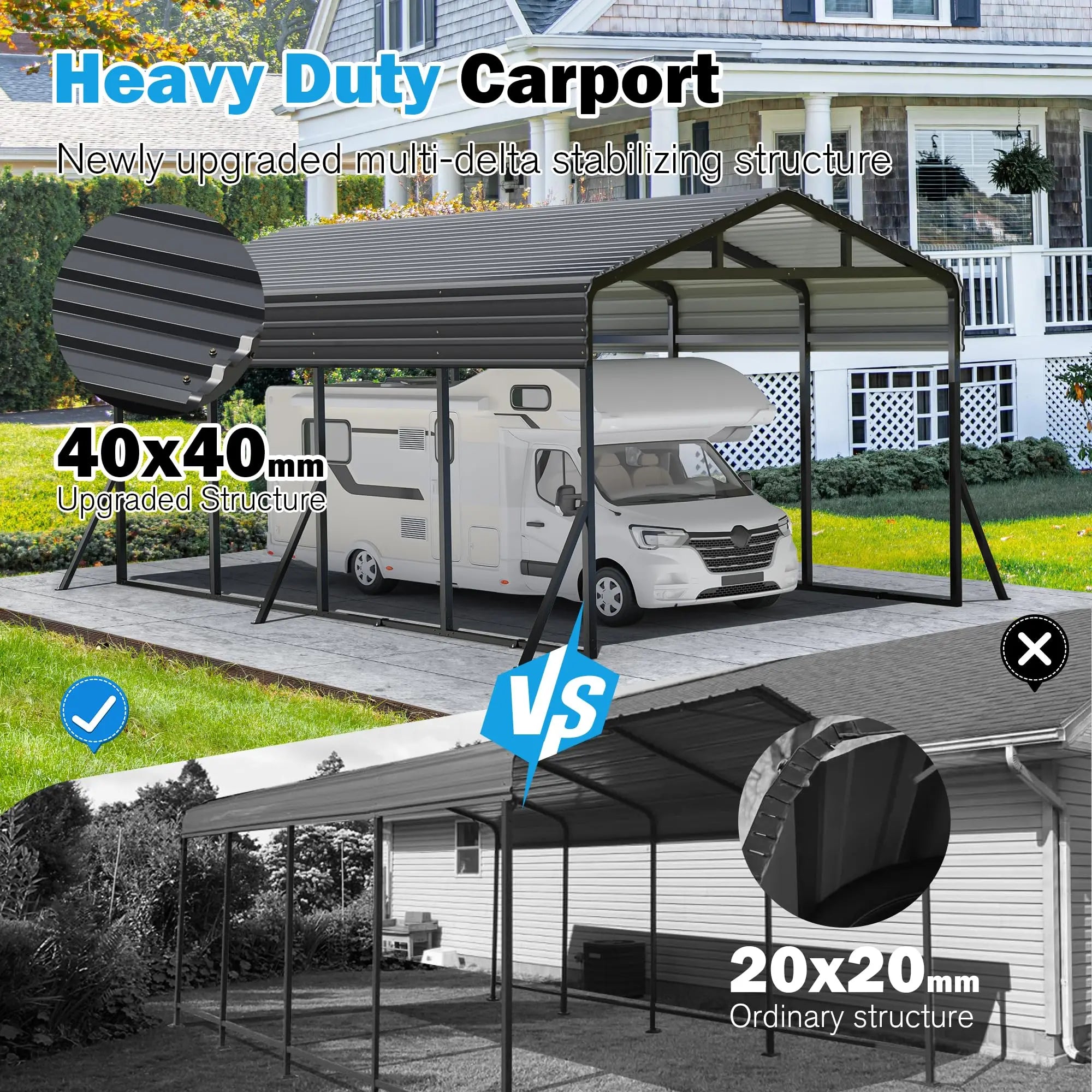 12x20FT Polar Aurora Metal Carport Shelter, Heavy-Duty Galvanized Steel, Reinforced Base, Portable Freestanding Cover for All Ve