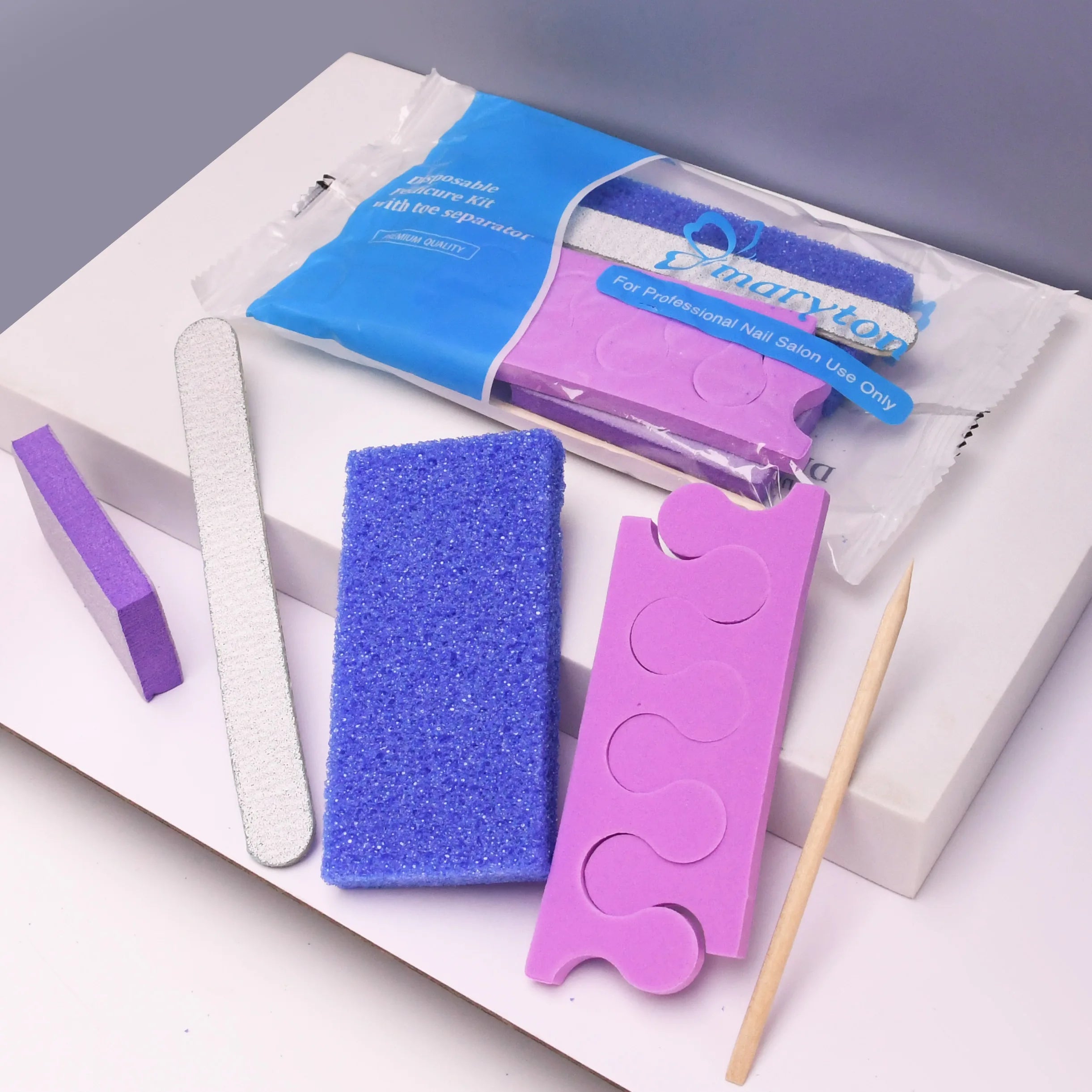 600 Sets/Carton Disposable 5Pcs Pedicure Sets Nail Art Sanding Sandpaper Wooden Nail File Kits Tools Set