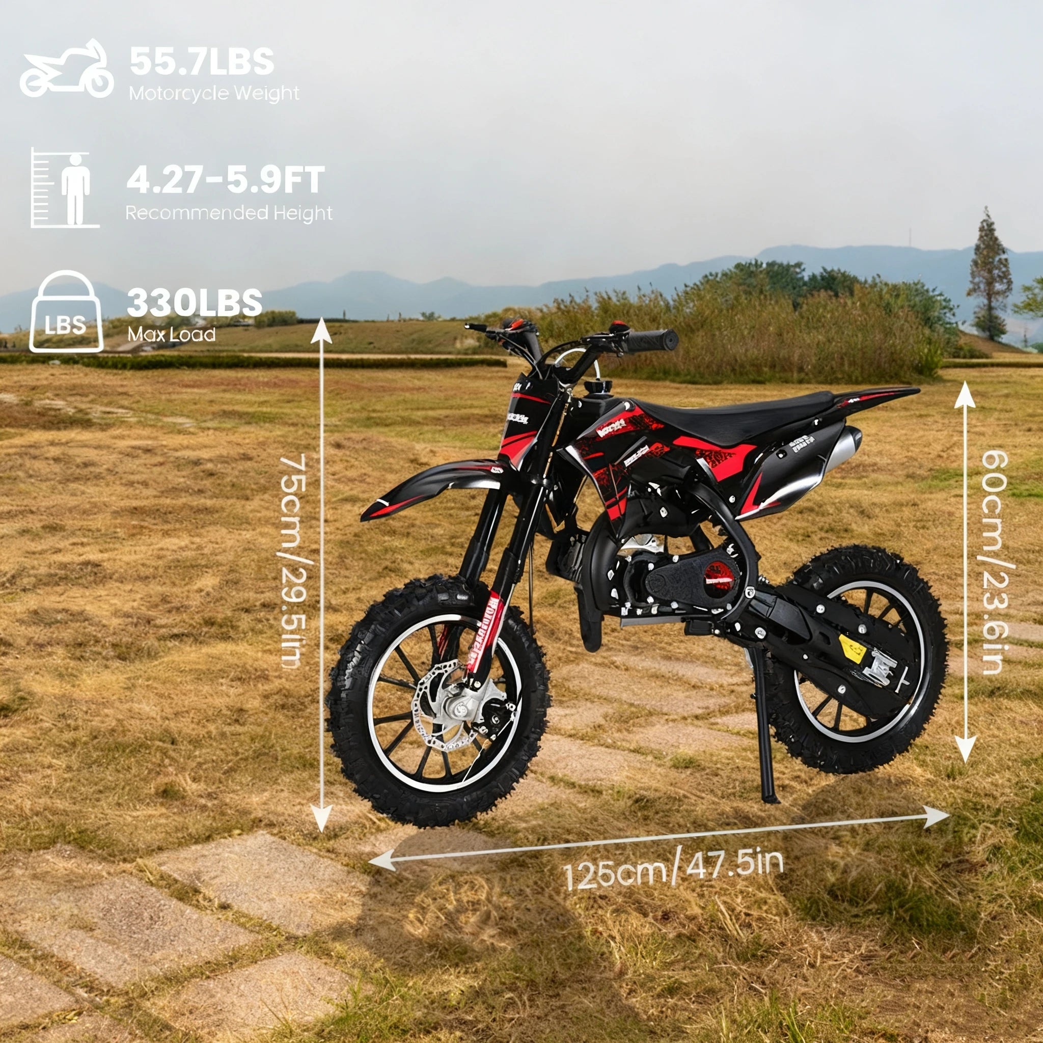 Gas Bike For Kids, Mini Dirt Bike, 49CC 2-Stroke Gas Powered Motorcycle, Shock Absorption Pocket Motorbike, Up to 25 Mph