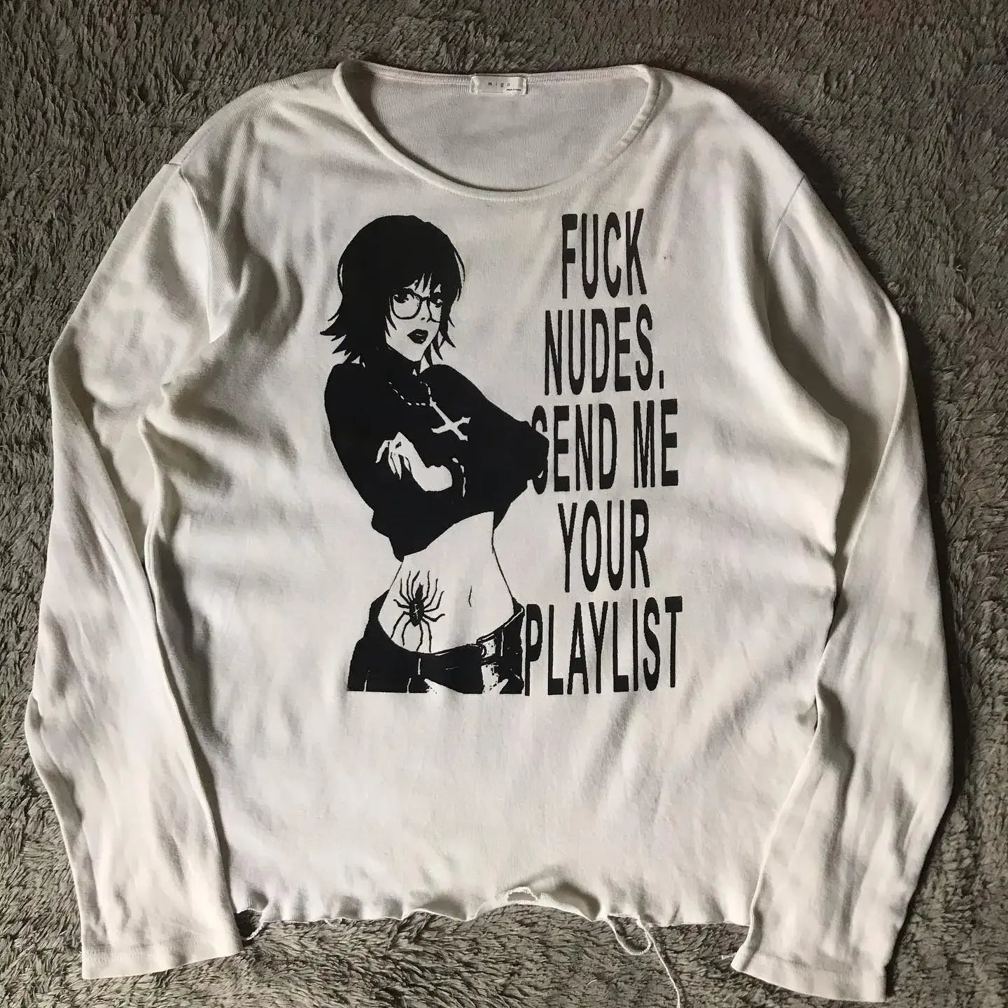 Y2K Gothic Harajuku Splice Printing White Long Sleeve New Punk Hip Hop Sexy T shirt Fashion Casual Pure Cotton Loose Tops Unisex