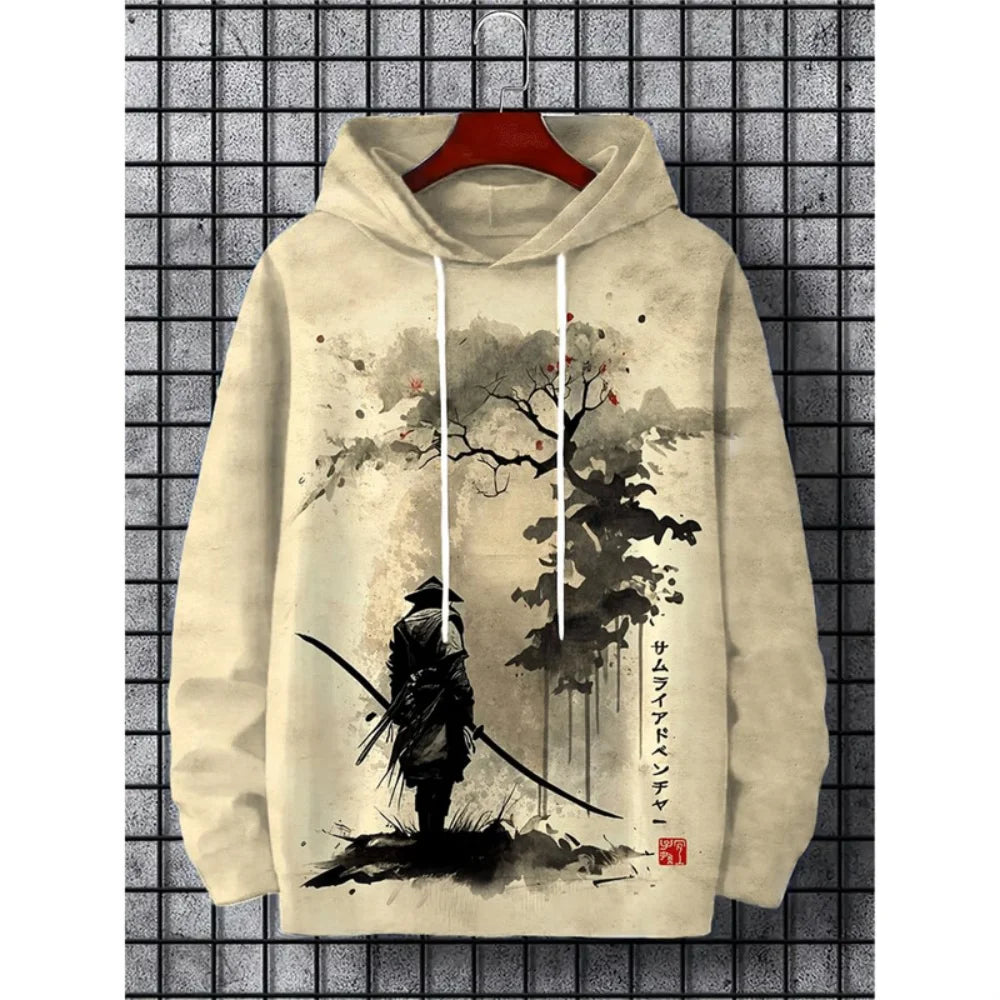 Japanese Harajuku 3D Printed Hoodies For Men Mountain Cat Tentacle Graphic Pullover Sweatshirts Casual Loose Hooded Long Sleeves