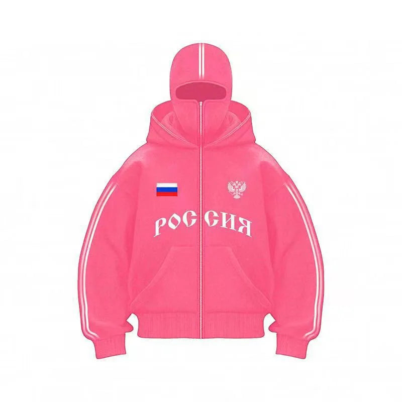 Y2K Clothes Men's Hip Hop Autumn Russia Hot Sale Vintage Double Zip Hoodies Lettering Graphic Hoodies Sweatshirts Casual Jacket