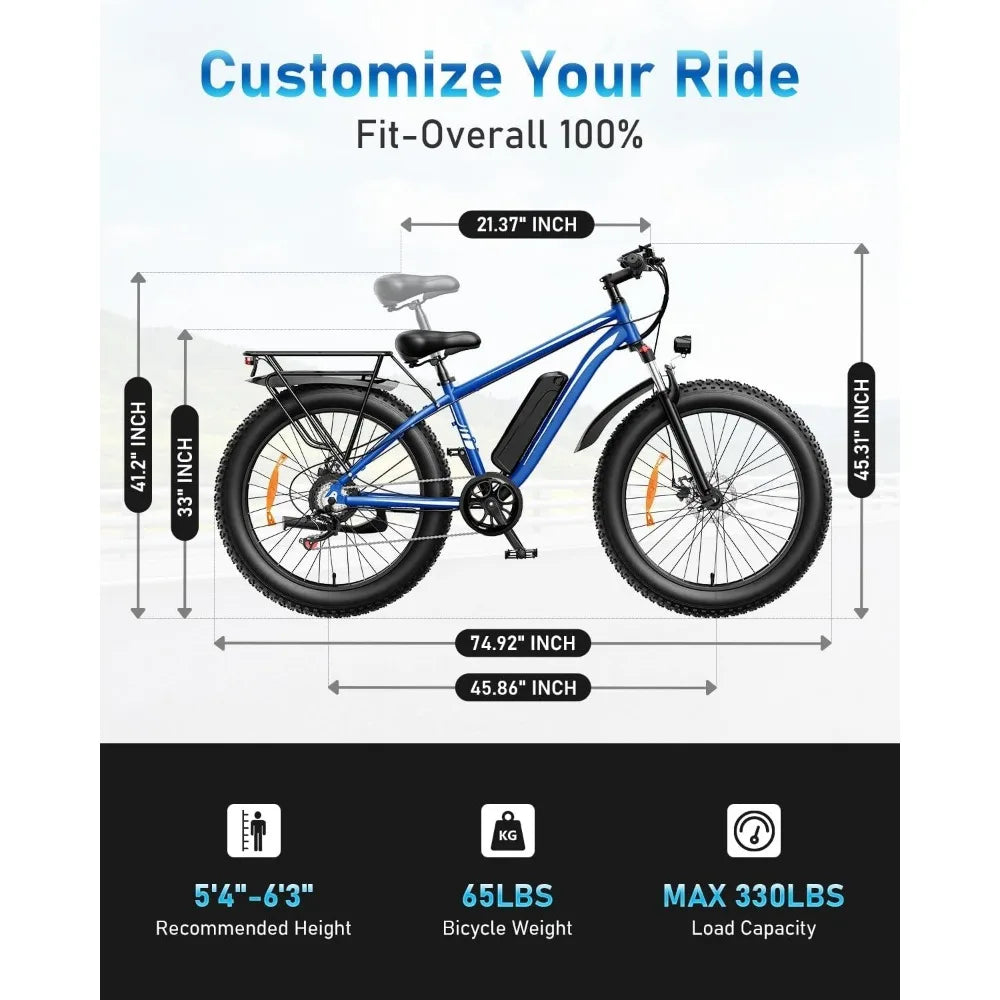 Electric Bike for Adults Peak 1500W Electric Bicycle 48V 15AH (720WH) Battery Electric Bike 26" Fat Tire Mountain,Customized