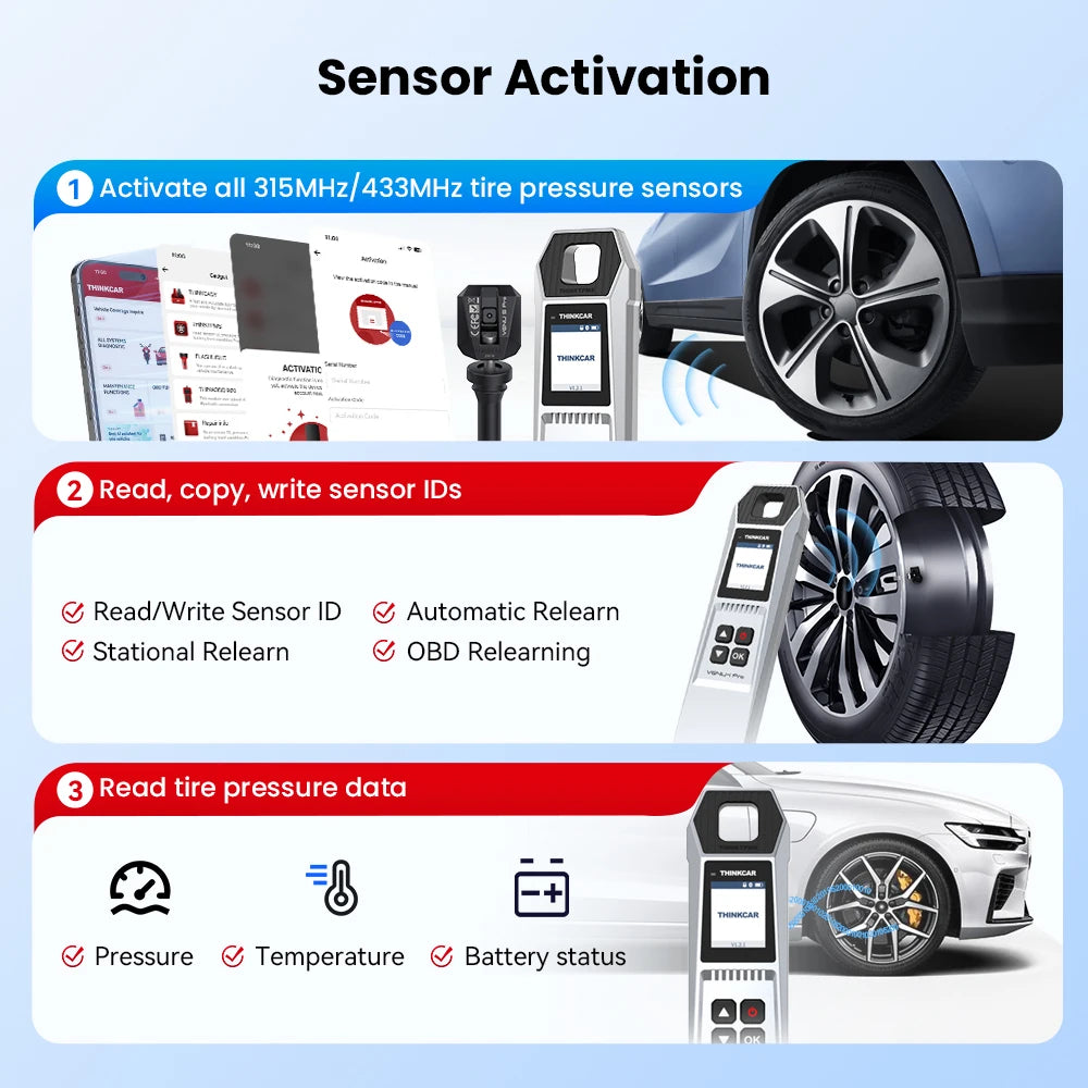 THINKCAR VENU iPro TPMS 315MHz 433MHz Car Tire Pressure Diagnosis Tool Universal Sensor Activation Programming Learning