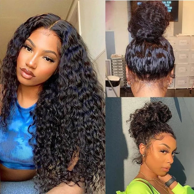 Hidden Strap Deep Wave 360 HD Full Lace Frontal Wigs Human Hair Pre Plucked 12A Glueless Brazilian Virgin Wig With Drawstring