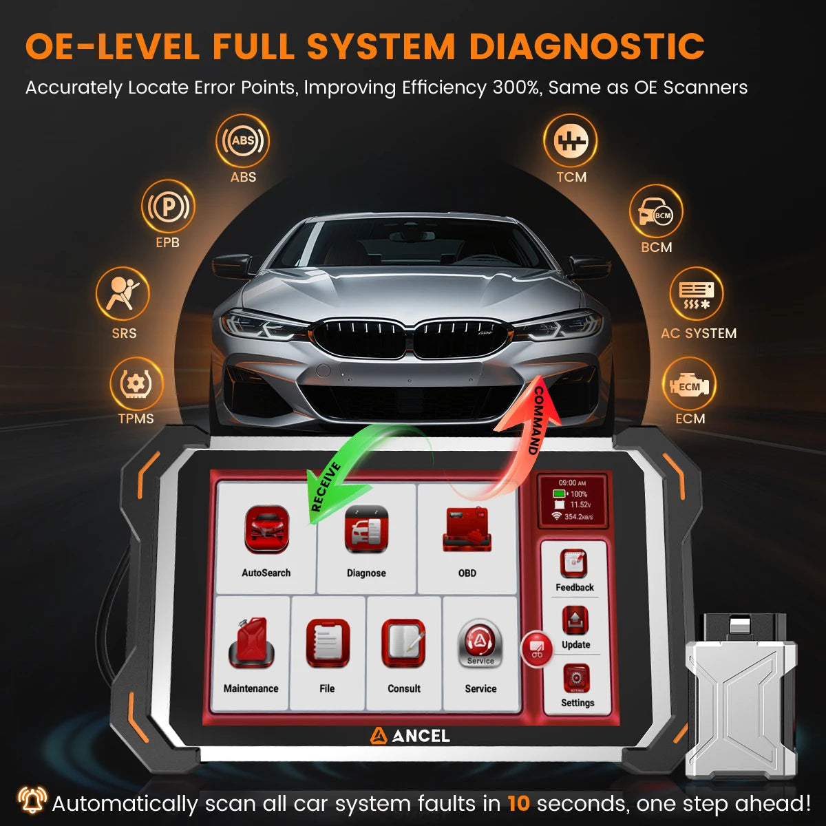 ANCEL DS600 BT Car Bidirectional Scanner Tool All System IMMO ECU Key Coding Diagnostic CAN-FD FCA Auto 34+ Services Code Reader