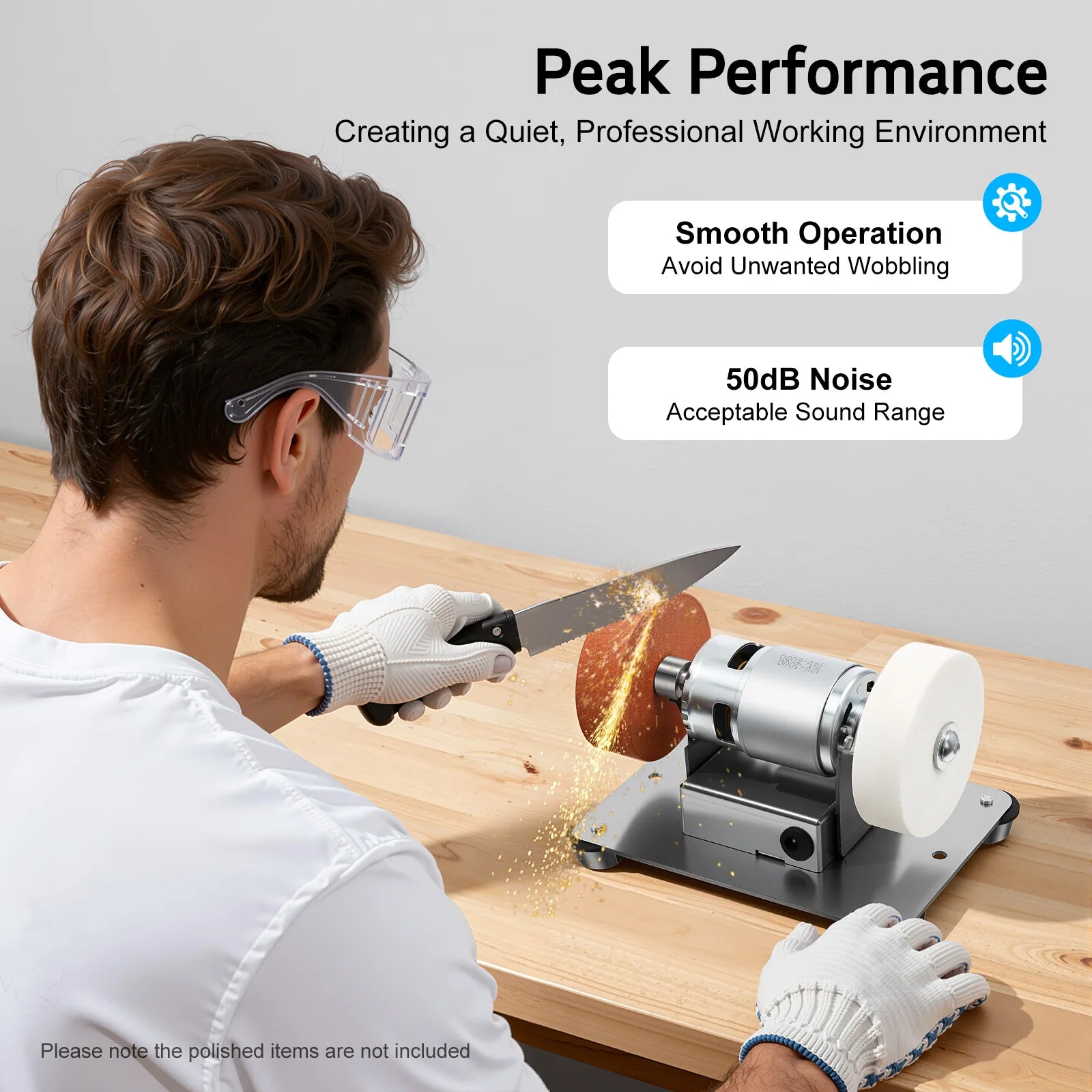 96W Benchtop Sander, Small Grinder Adjustable Variable Speed Table Grinder 6000 RPM for Metal Grinding Polishing DIY