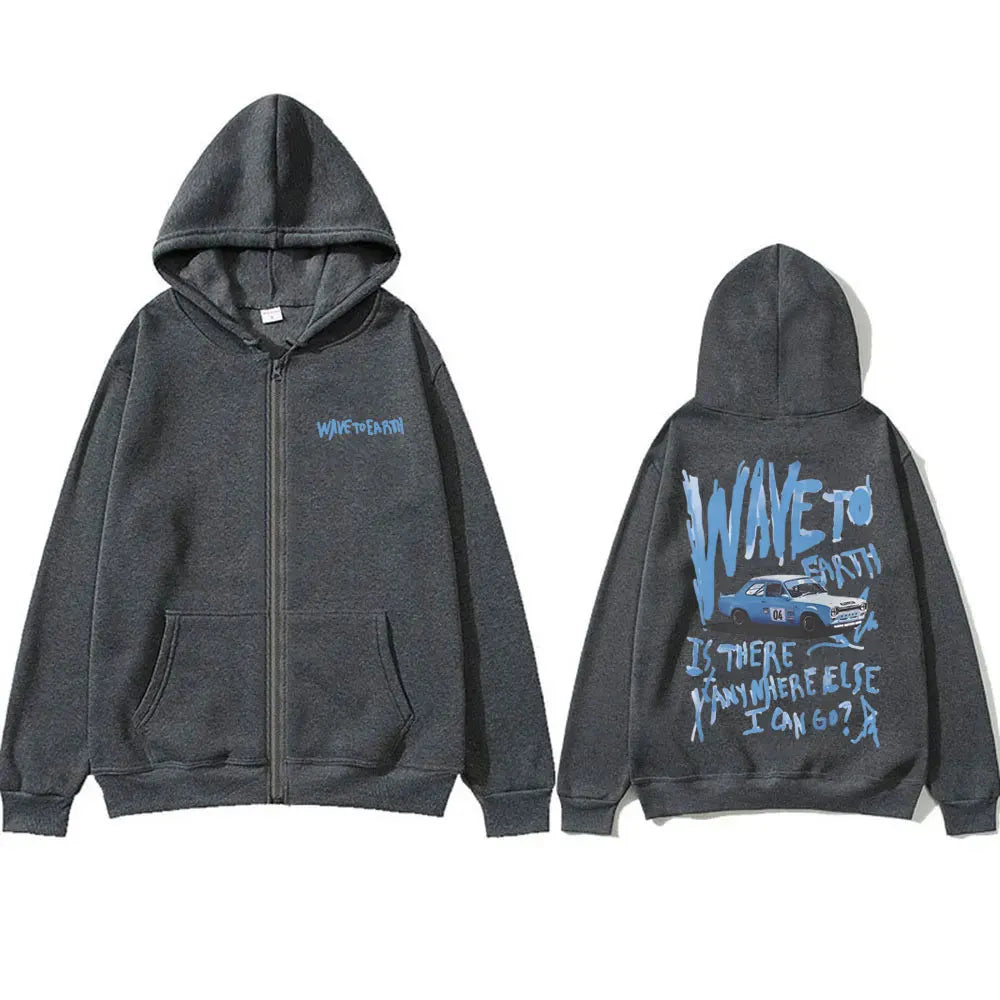 Korean Band Wave To Earth Print Zipper Hoodie Men's Casual Oversized Zip Up Jacket Men Women Hip Hop Fashion Y2k Zip Up Hoodies