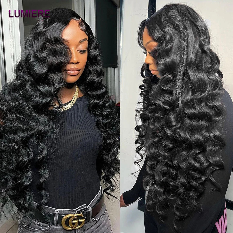 40" Loose Deep Wave Human Hair Bundle With Closure Frontal HD Transparent Lace Closure With Bundle Human Hair Weave Bundles Deal