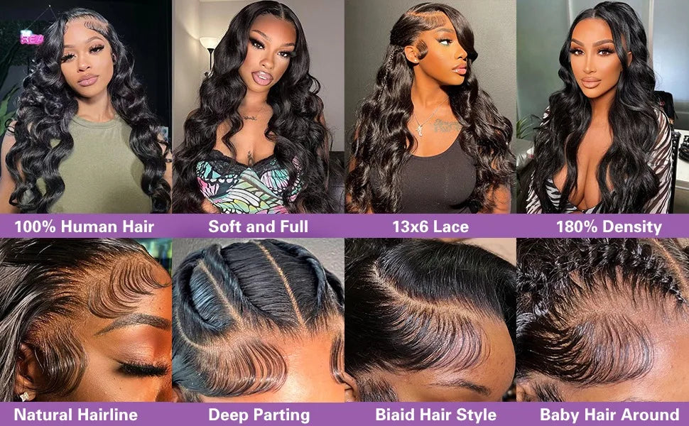 250 Density Body Wave Lace Front Human Hair Wigs 13x4 13x6 Transparent Lace Frontal Human Hair Wigs 40 Inch Pre Plucked Lace Wig