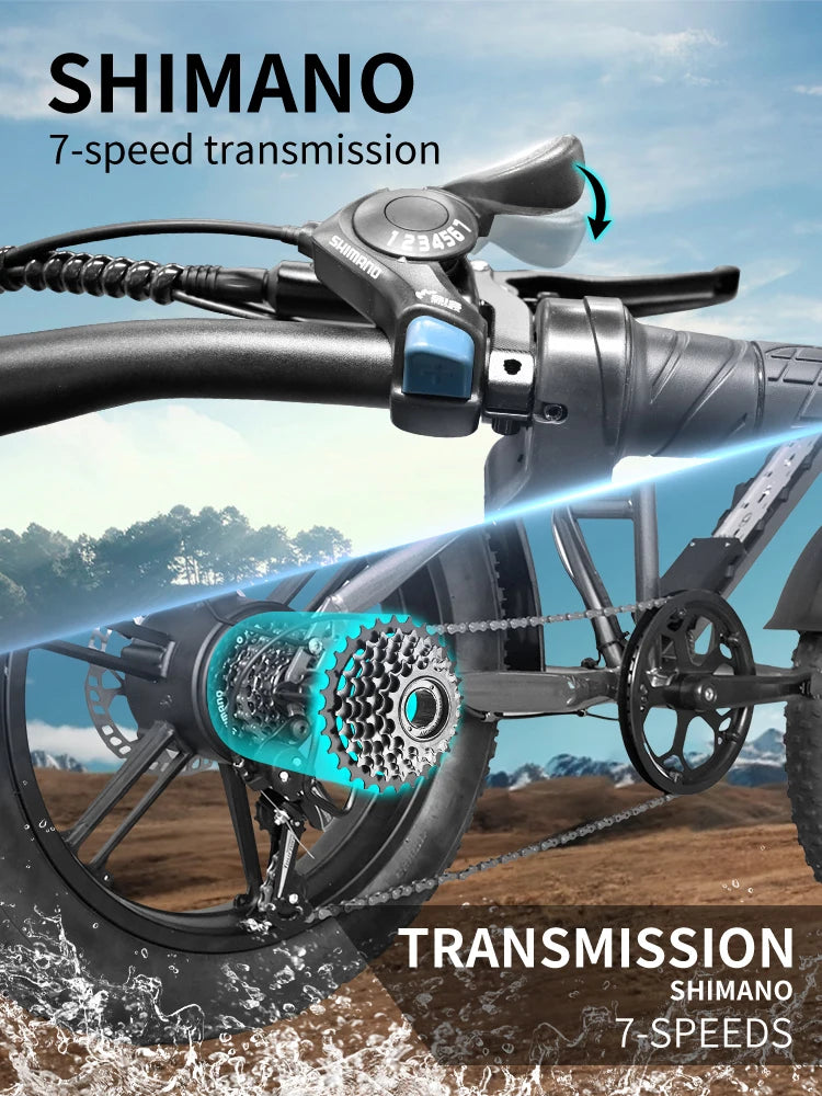DEEPOWER QS7 Electric Bike 1500W 48V 60AH Adult Off-Road Electric Bicycle 20-inch Fat Tire Dual Battery All-Terrain Ebike