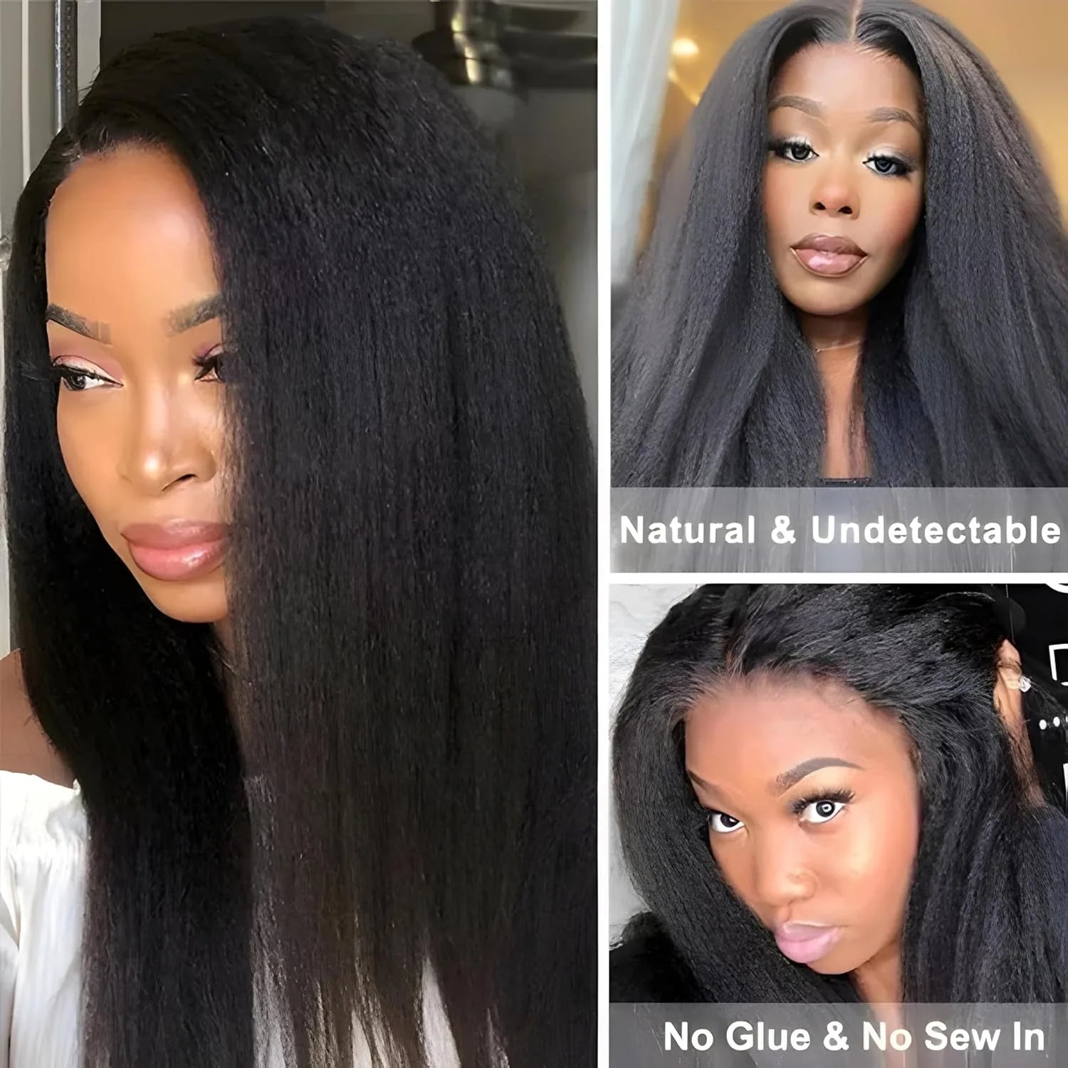 V Part Kinky Straight Human Hair Wig 250% Density for Women Upgrade U part Wig No Leave Out V Shape Clip in Half Wigs No Glue