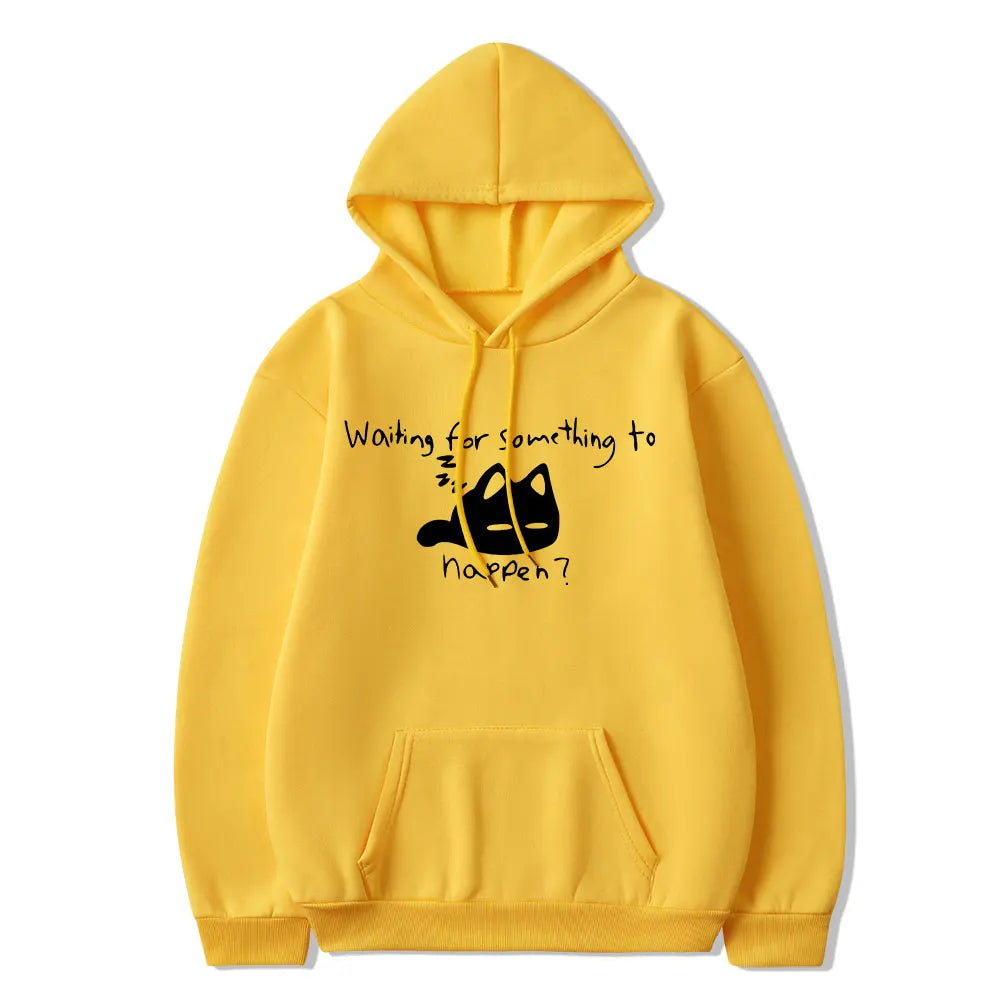 Manga Waiting for Something To Happen Omori Cat Print Hoodie Funny Cats Lover Sweatshirts Harajuku Anime Graphic Hoodies Unisex