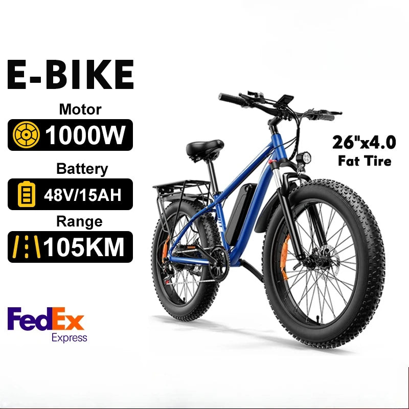 Electric Bike for Adults Peak 1500W Electric Bicycle 48V 15AH (720WH) Battery Electric Bike 26" Fat Tire Mountain,Customized