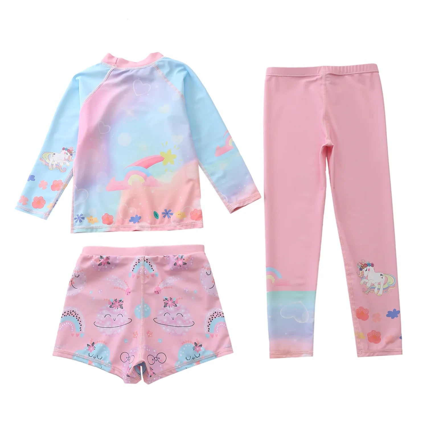 Kids Swimsuit for Girls Unicorn Long Sleeve Children's Swimwear + Surf Pants + Swimming Trunks Rash Guard Bathing Suit Child