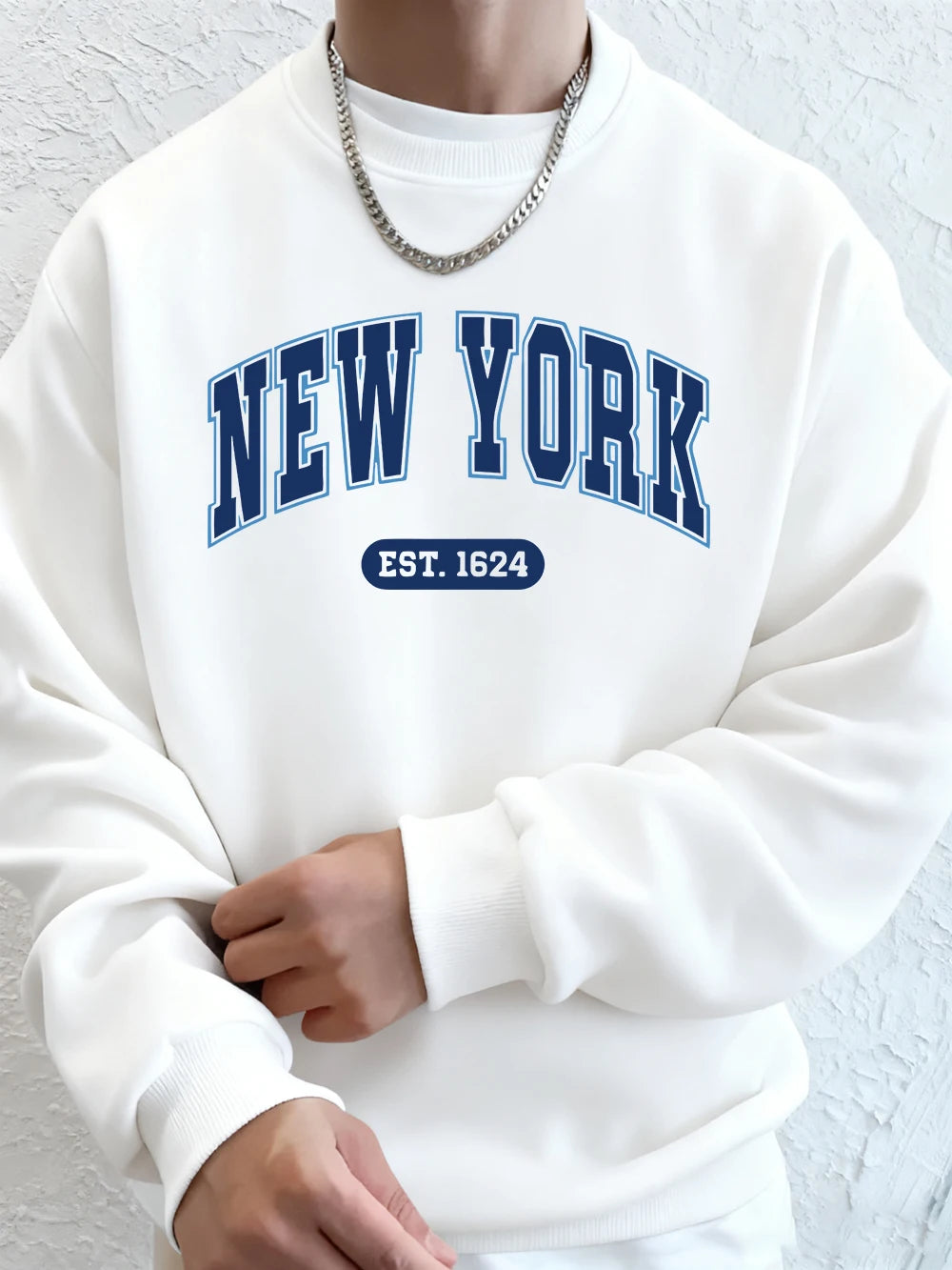 New York Usa Est.1624 Printing Mens Sweatshirts Winter Crewneck Hoodies Street Fleece Loose Streetwears Casual Men'S Clothes