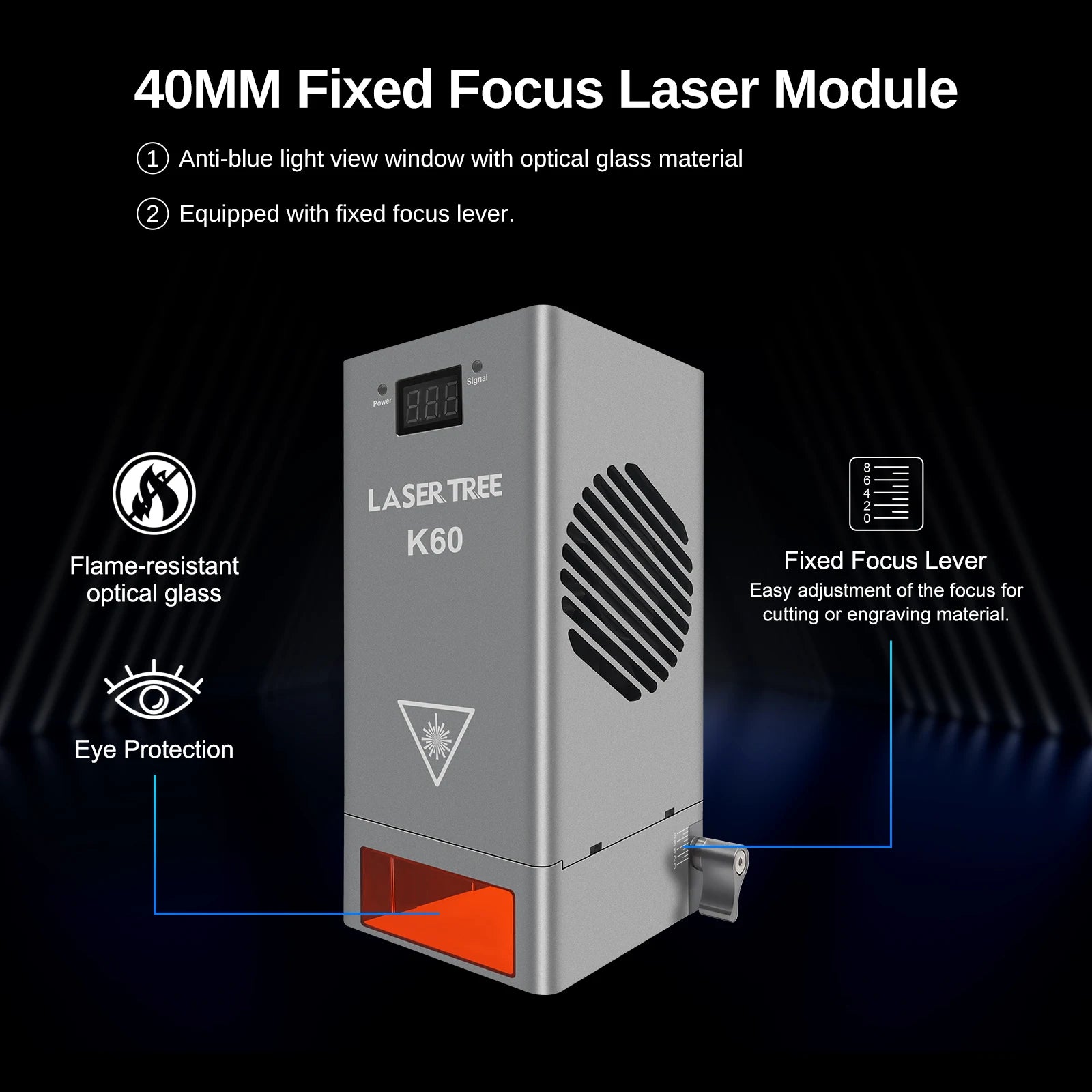 LASER TREE K60 Optical Power 60W Laser Head Adjustable 20W/40W Power Module For CNC Laser Engraver Cutting Woodworking DIY Tools