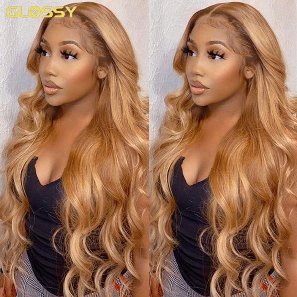 Body Wave #27 Honey Blonde Lace Front Wig HD Transparent Glueless Brown Colored Bob Human Hair Wigs On Sale Clearance For Women
