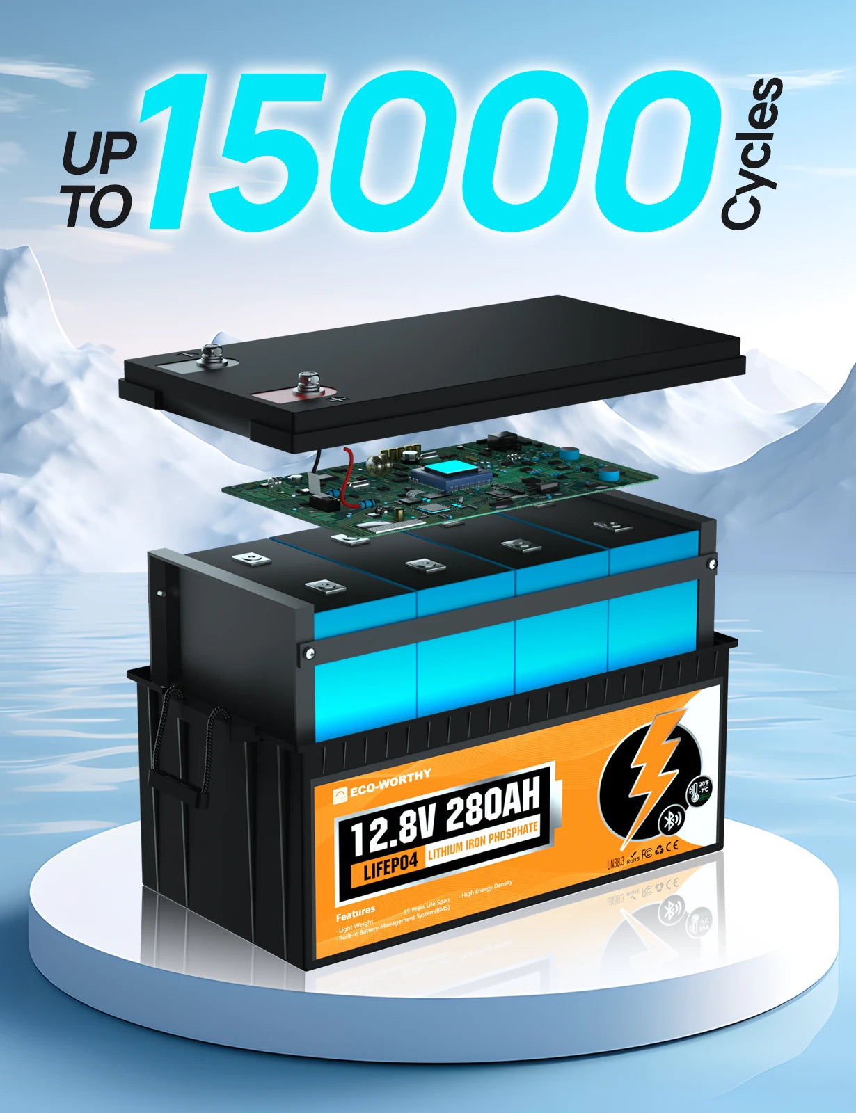 ECO-WORTHY 2Pack 12V 280Ah LiFePO4 RV Battery w/Bluetooth & Low Temp Cutoff - Built-in 200A BMS - Deep Cycle for Camper, Traile