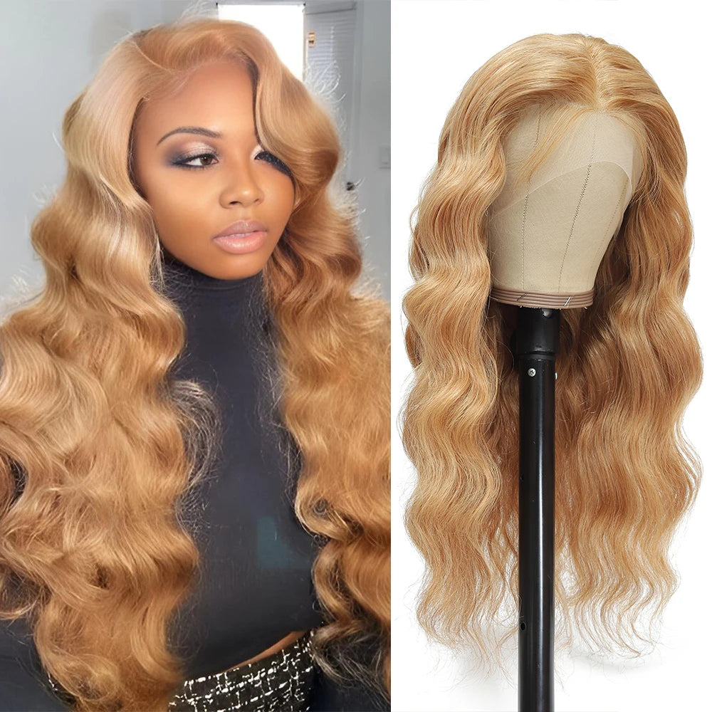 Body Wave #27 Honey Blonde Lace Front Wig HD Transparent Glueless Brown Colored Bob Human Hair Wigs On Sale Clearance For Women