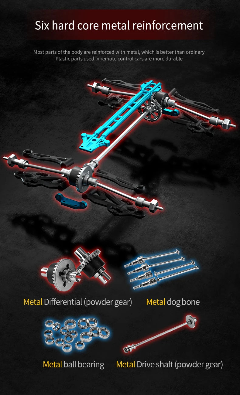 Teeggi 16101 /16102 PRO 1:16 High Speed RC Car With LED Light Drift 70KM/H 4WD RC Off-Road Car Monster Truck Toy For Kid Gifts
