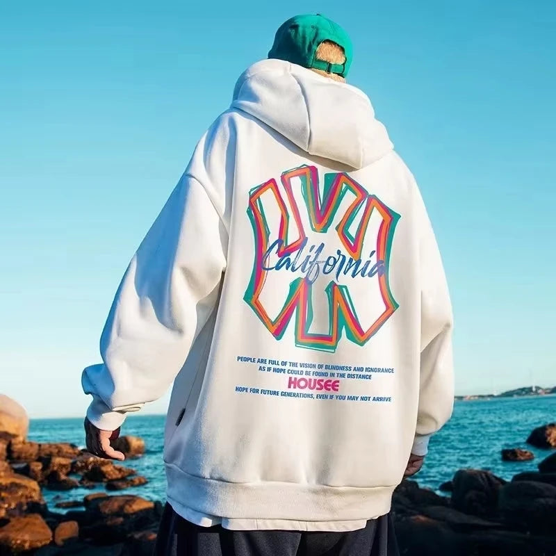 【S-3XL Hoodies】Men Oversized Pullover Hoodie Fashion Loose American Street Fashion Brand Panda Print Long Sleeve Couple Clothes