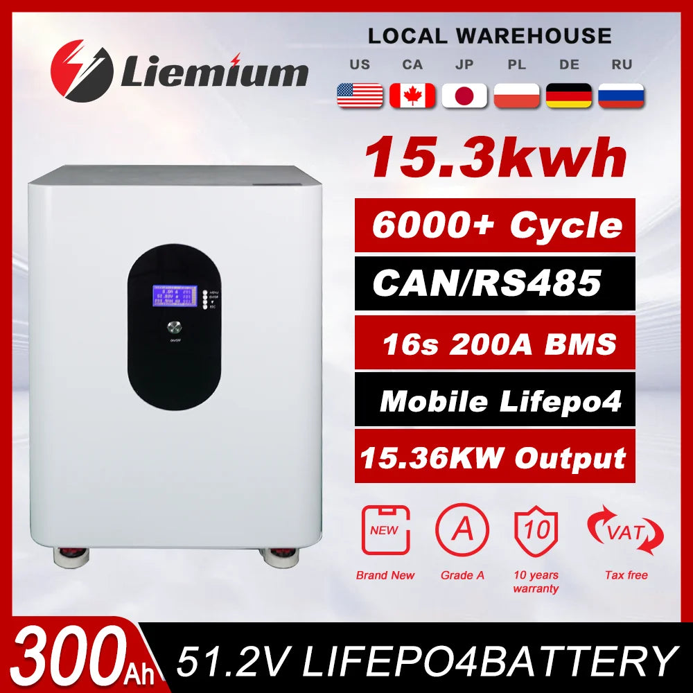 48V 100Ah 50Ah 120Ah 200Ah 300Ah LiFePO4 Battery 16S Built-in BMS 51.2V Lithium Iron Phosphate Batteries for RV Solar No VAT&TAX
