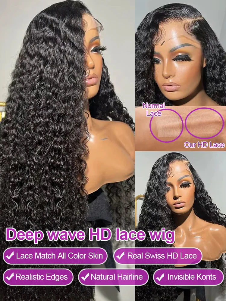 40 46 Inch 13x6 Hd Loose Deep Wave Lace Frontal Wig Brazilian 13x4 360 Full Water Curly Human Hair Wigs For Women 300% Density