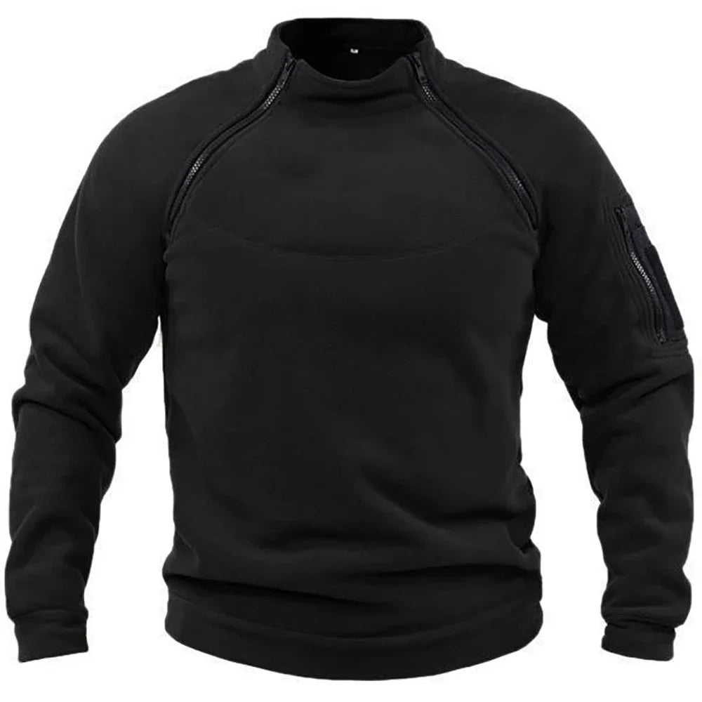 Men's Long Sleeve Tactical Hoodies Military Outdoor Pullover Zippers Pullover Fleece Windproof Thermal for Hiking Camping Army