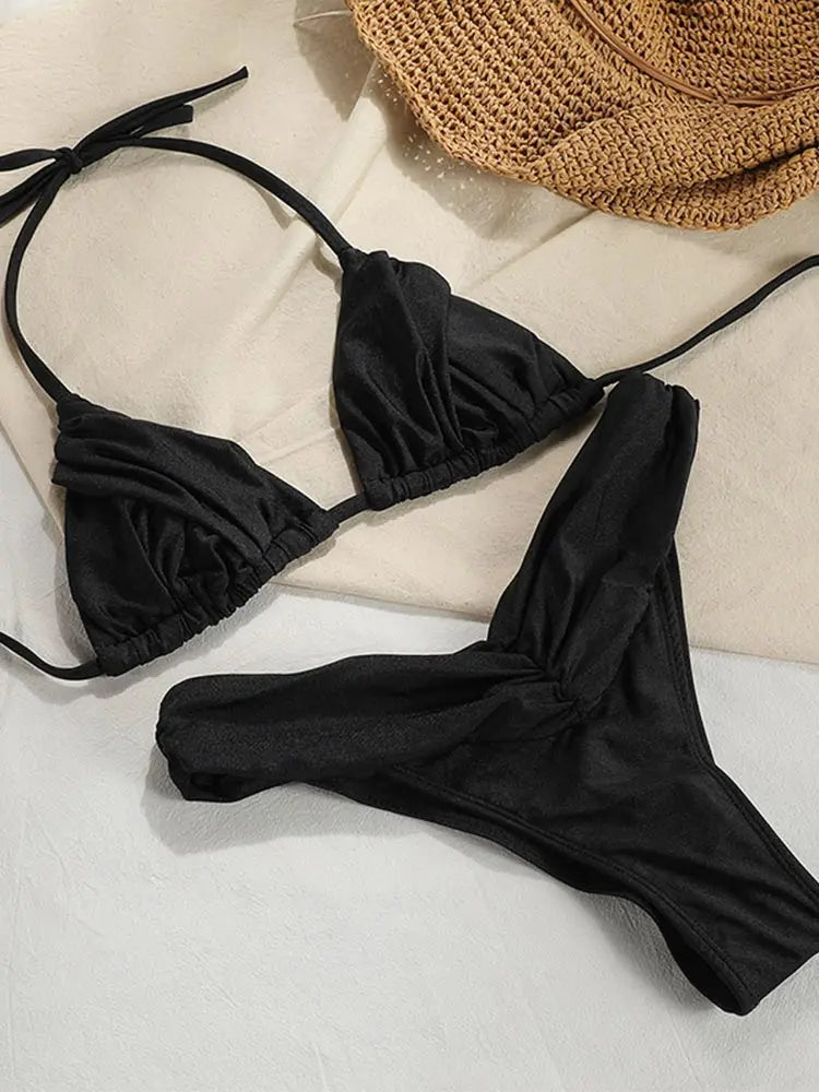 Miyouj New Swimsuit Solid Color Bikinis 2026 Two Piece Suit Women Swimwear Bandage  Bathsuit Low Waist Bathwear Triangle Biquini