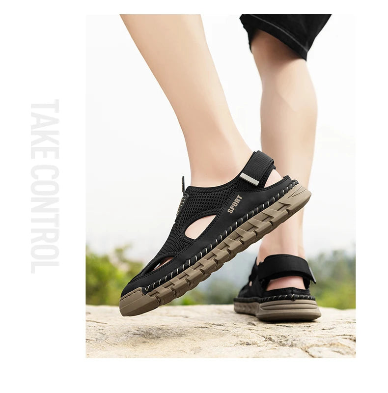 Summer Sandals Shoes Men Outdoor Breathable Lightweight Low-top Shoes Men Anti-slip Flat Water-resistant Hiking Casual Shoes Men