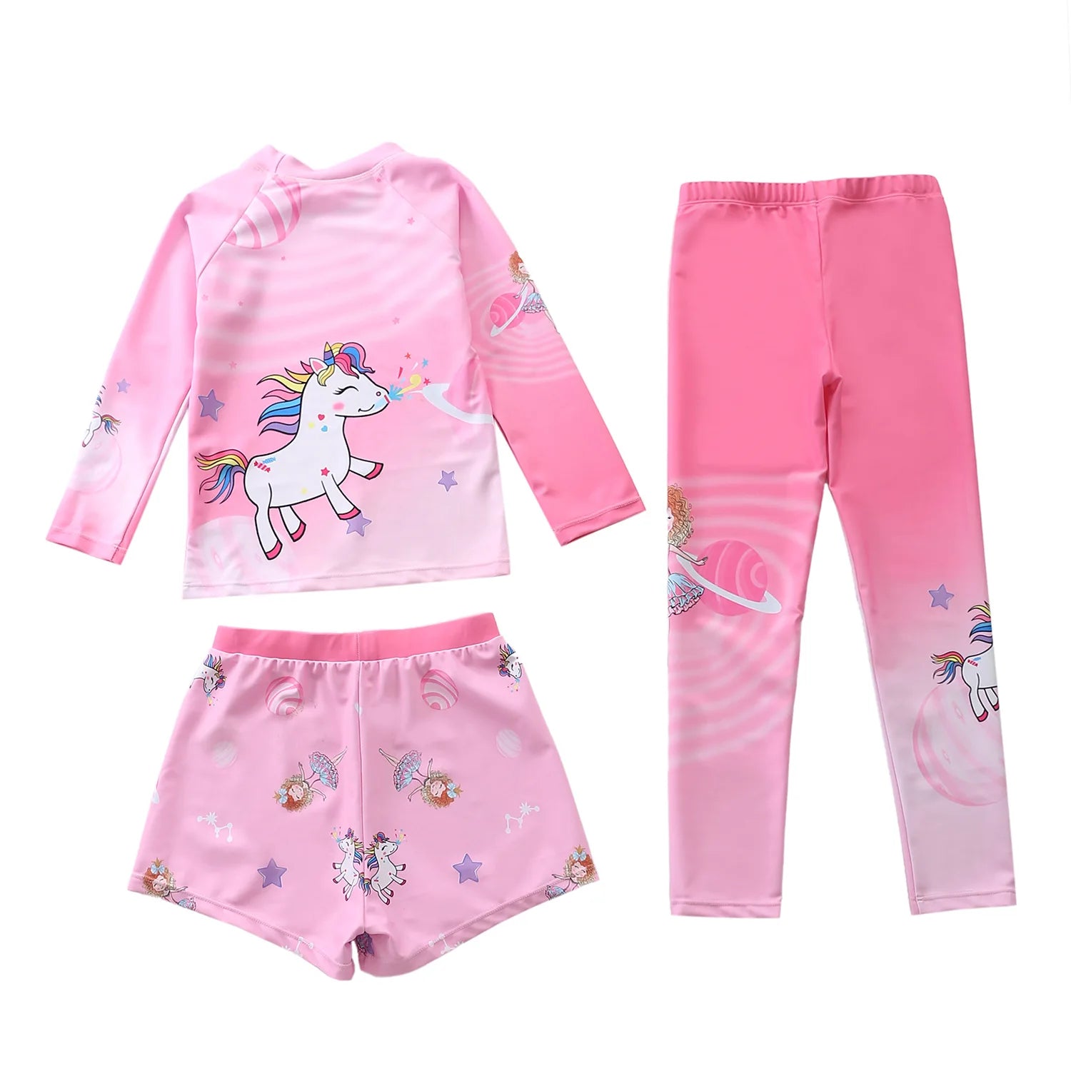 Kids Swimsuit for Girls Unicorn Long Sleeve Children's Swimwear + Surf Pants + Swimming Trunks Rash Guard Bathing Suit Child