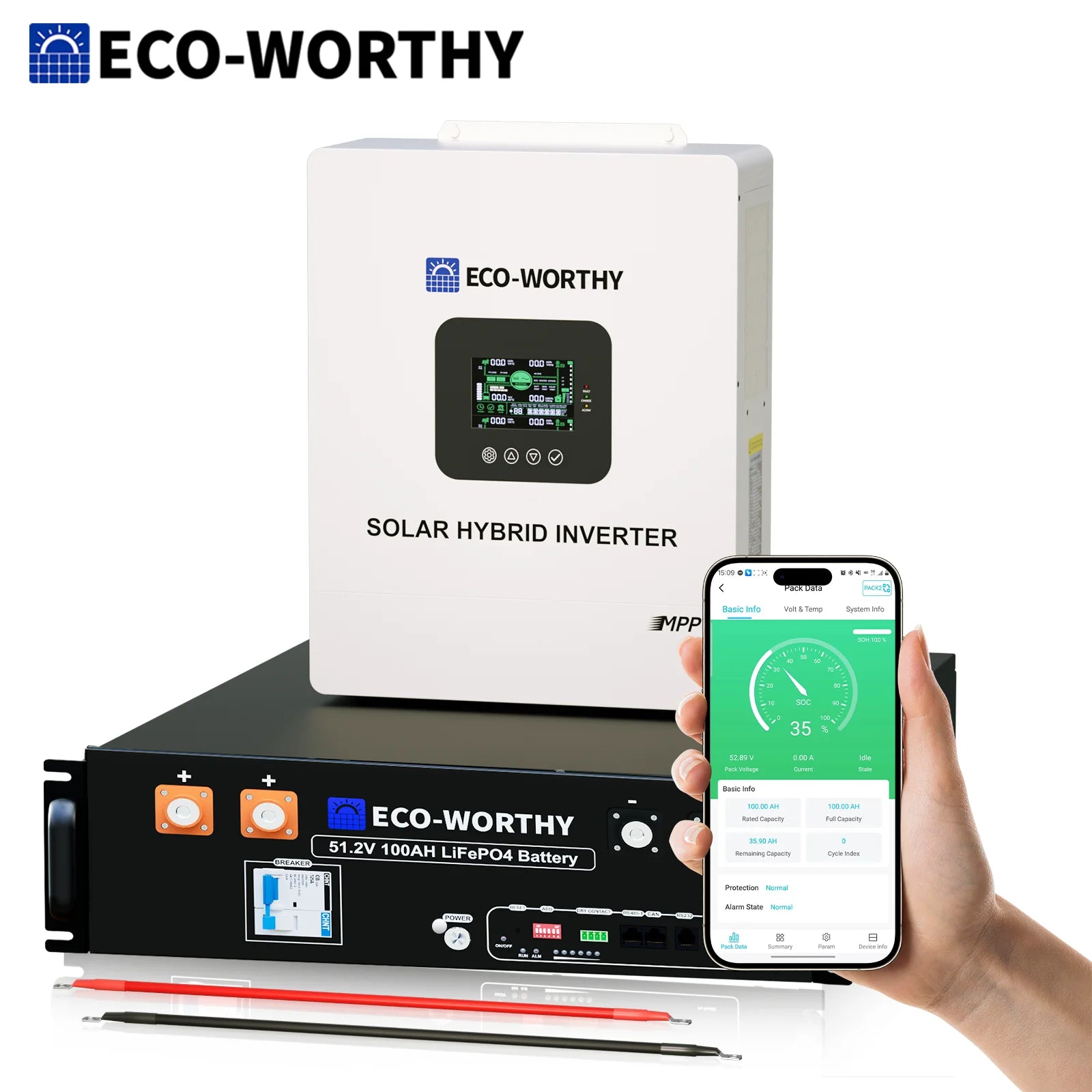 ECO-WORTHY Home Backup Power 48V 100Ah LiFePO4 Lithium BatteryBluetooth | UL1973 & UL9540A & CEC +5kW 48V Off-grid Inverter