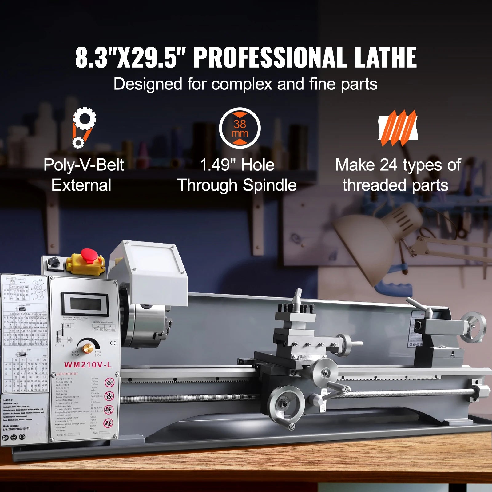 SucceBuy 750W Metal Lathe Machine Brushless 8.3"x29.5" / 210mm*736mm 50-2500RPM Continuously Variable, DIY Metal Working Turning