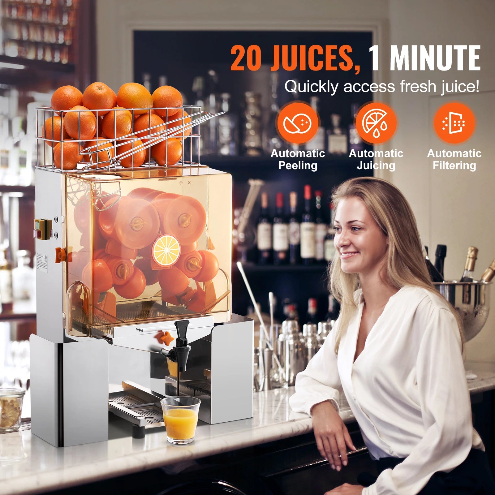 SucceBuy Commercial Orange Juicer Machine Juice Extractor with Water Tap Stainless Steel Orange Squeezer