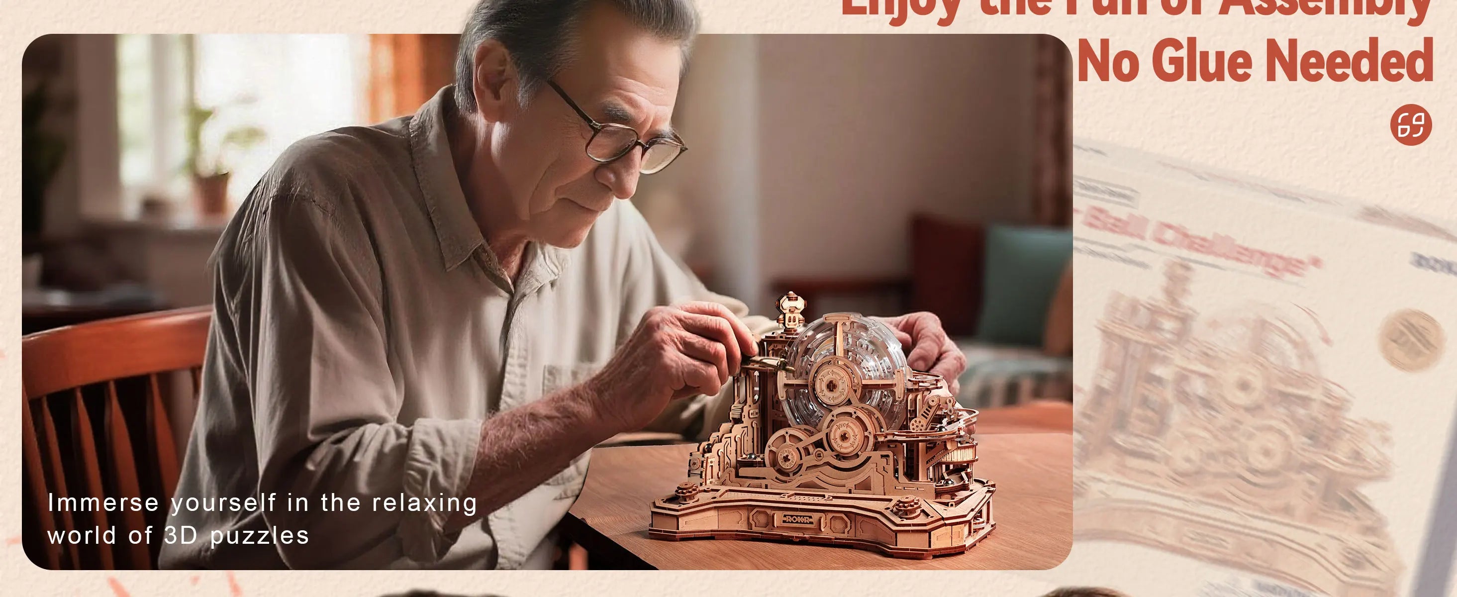 Robotime Rokr Gearball Challenge 3D Wooden Puzzle Rotating Gear Brain Teaser STEM Educational Engineering Toy for Teens Adults