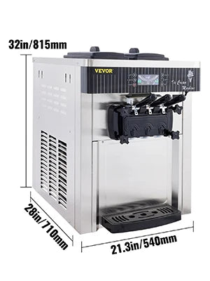 SIHAO Commercial Soft Ice Cream Machine 18-28L/H - Tri-Color Desktop Freezer for Sorbet, Gelato & Fast Food Stores