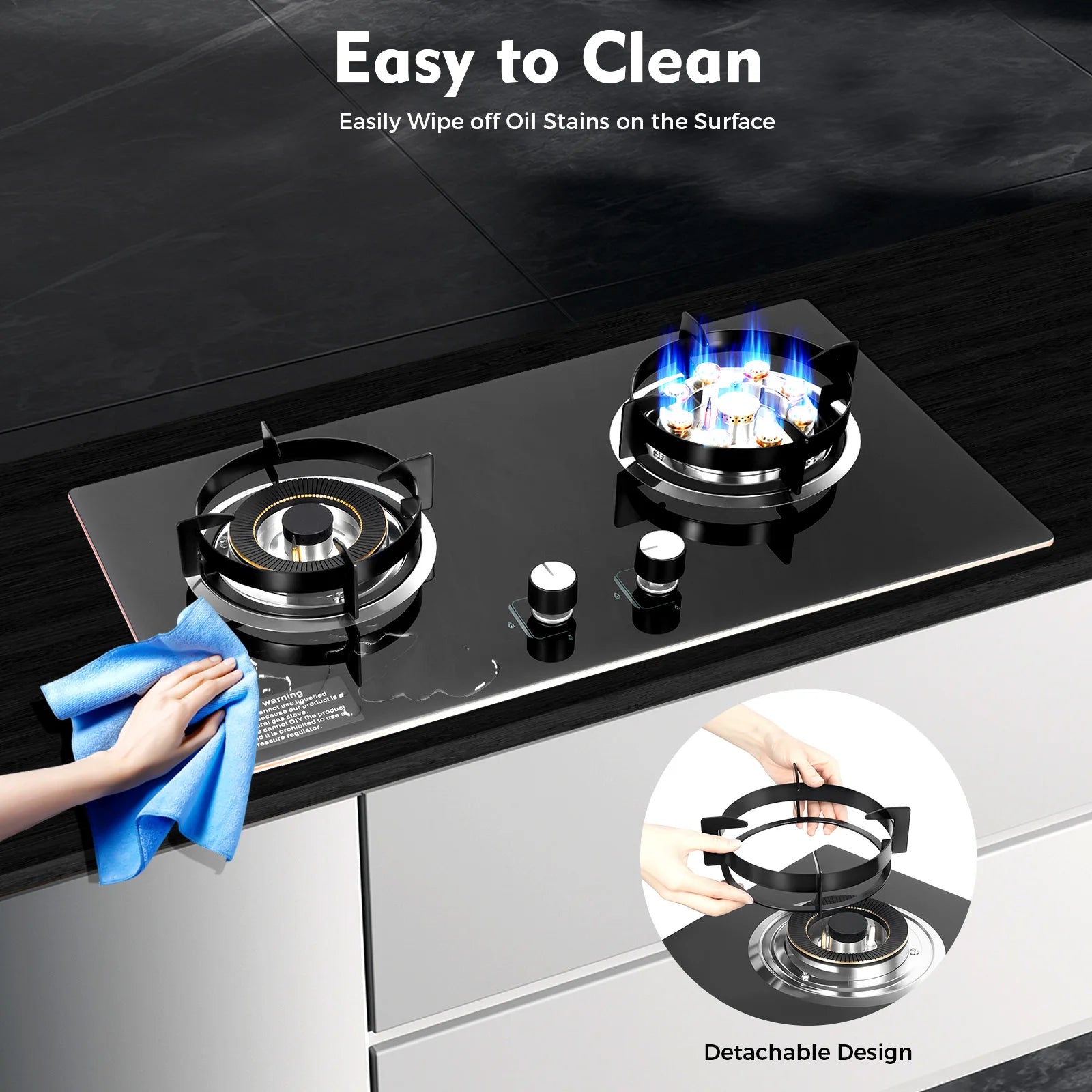 4.2KW+5.2KW Household Double Stove Hob Built in Gas Stove 2 Grade Dual-purpose Burner Natural Gas Tempered Glass Gasfornuis