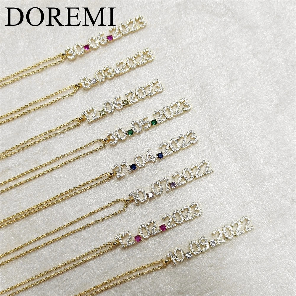 DOREMI Custom Name Date Bracelet Crystal Birthstone 6MM Number Kids Jewelry Engagement Bracelet for Jewelry Gift
