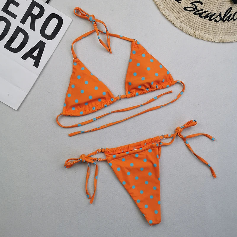 Brazilian Sexy Micro Mini Thong Bikini Set String Bandage Swimwear Women Beachwear Backless Swimsuit Triangle Push Up Biqiuni